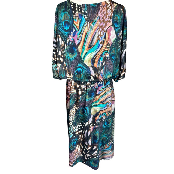 Signature by Robbie Bee Peacock Print Midi Dress Pockets 22W Tropical Colorful - Picture 5 of 8